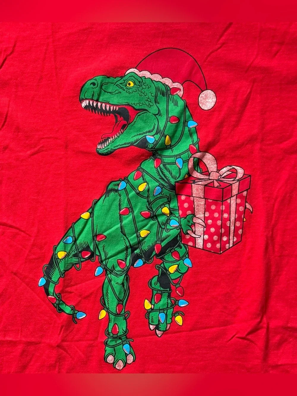 Lot of 3 fun Holiday theme graphic short sleeve shirts boys L 10-12 Santa Dino